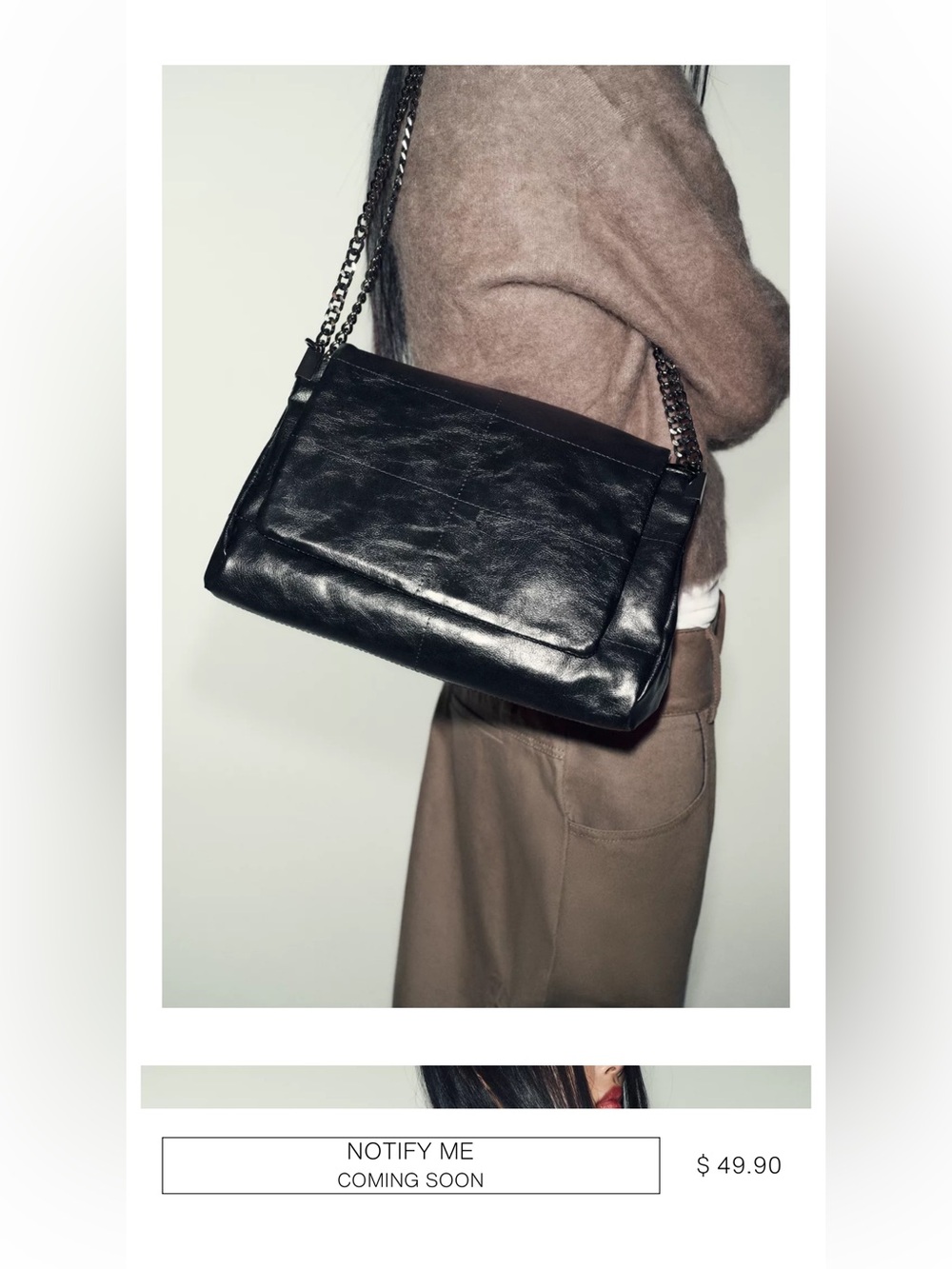 Zara Black Leather Shoulder Bag with Chain Strap